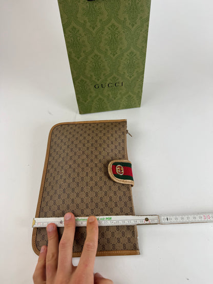 Vintage Gucci Monogram Canvas Leather Clutch Brown