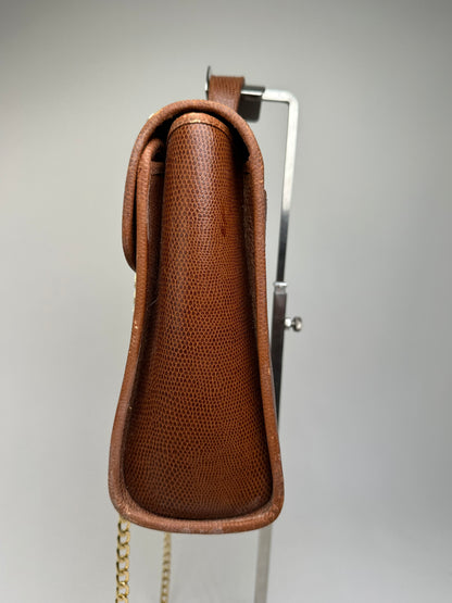 Givenchy Paris Vintage Top Handle Bag Cognac Lizard-Embossed Leather
