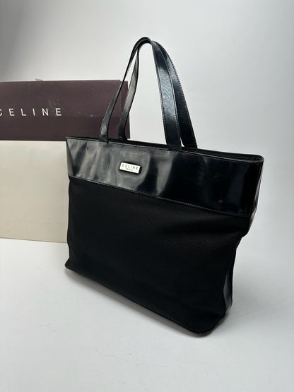 Vintage Celine Canvas Patent Leather bag black