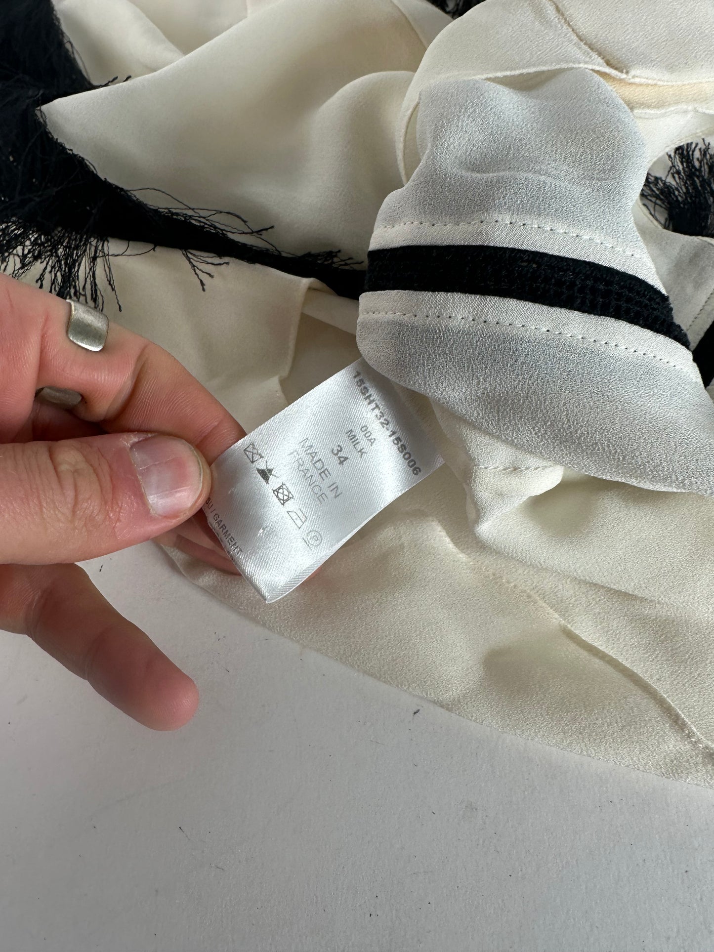 Vintage Chloe Silk Feather Shirt M White Black