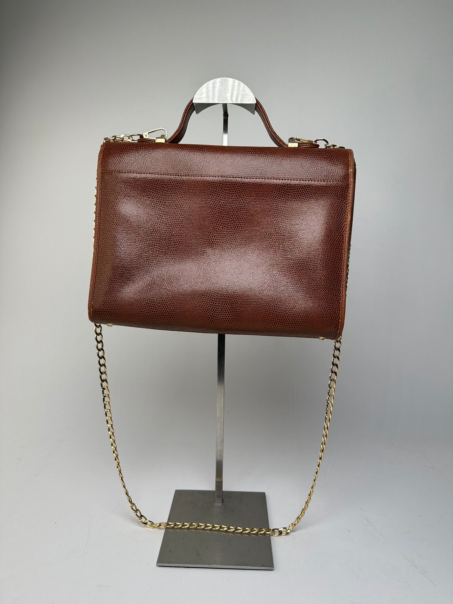 Givenchy Paris Vintage Top Handle Bag Cognac Lizard-Embossed Leather