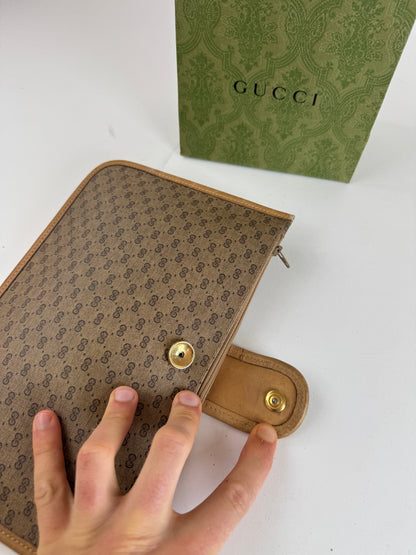 Vintage Gucci Monogram Canvas Leather Clutch Brown