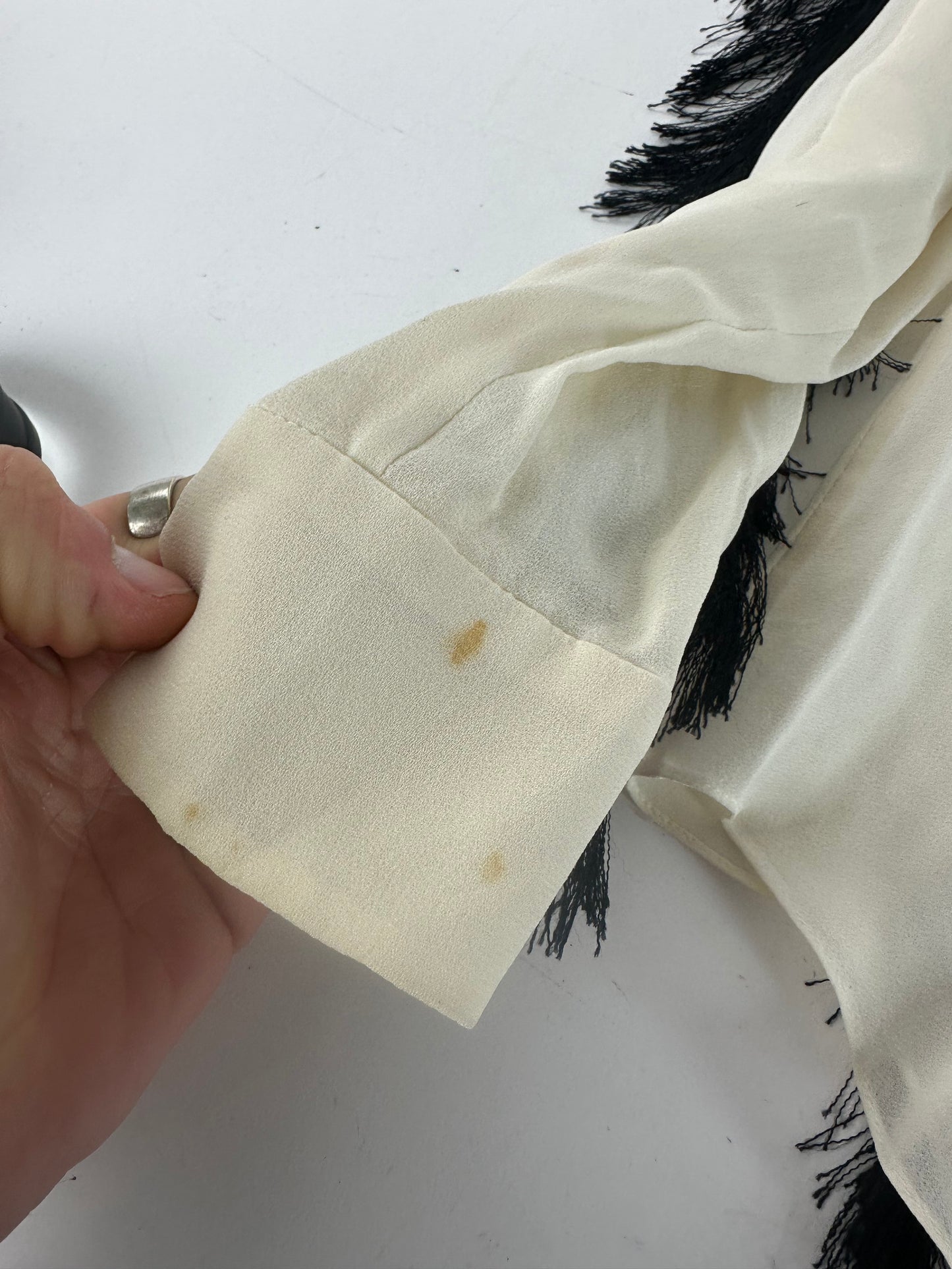 Vintage Chloe Silk Feather Shirt M White Black