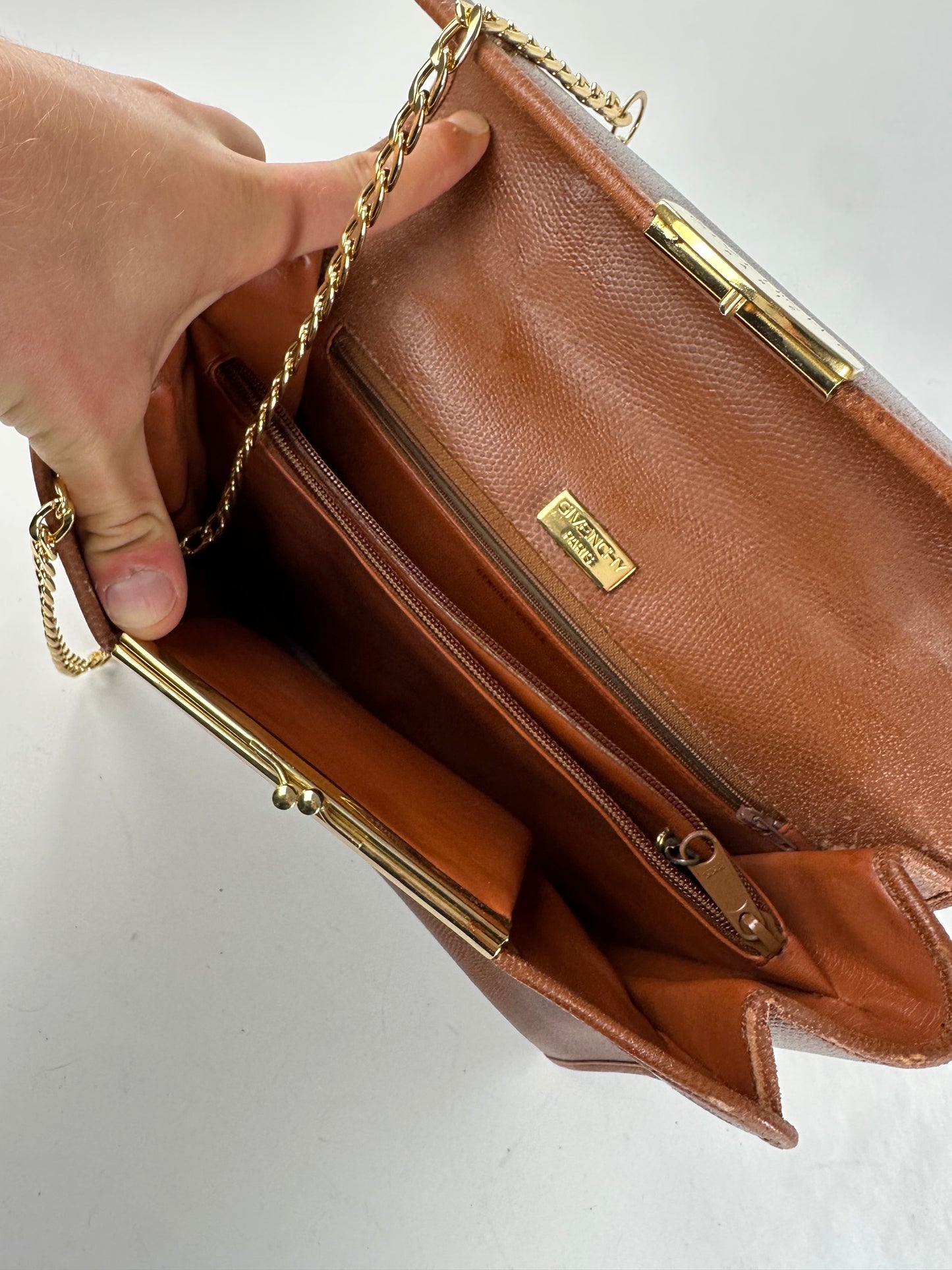 Givenchy Paris Vintage Top Handle Bag Cognac Lizard-Embossed Leather