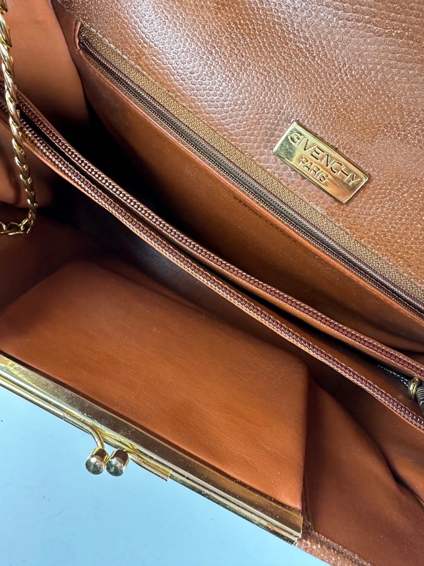 Givenchy Paris Vintage Top Handle Bag Cognac Lizard-Embossed Leather