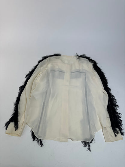Vintage Chloe Silk Feather Shirt M White Black