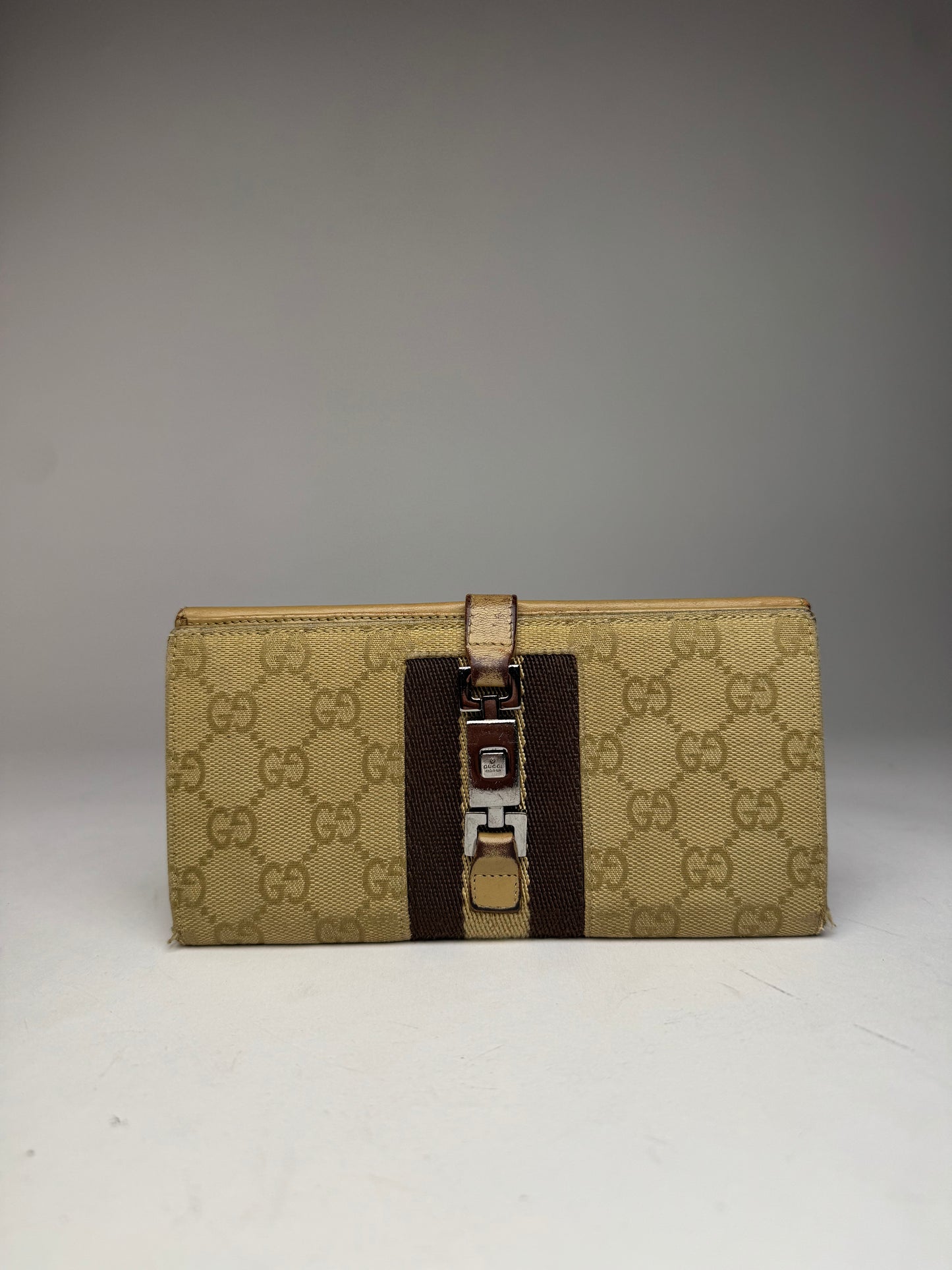 Vintage Gucci Jackie Monogram Wallet Brown Gold