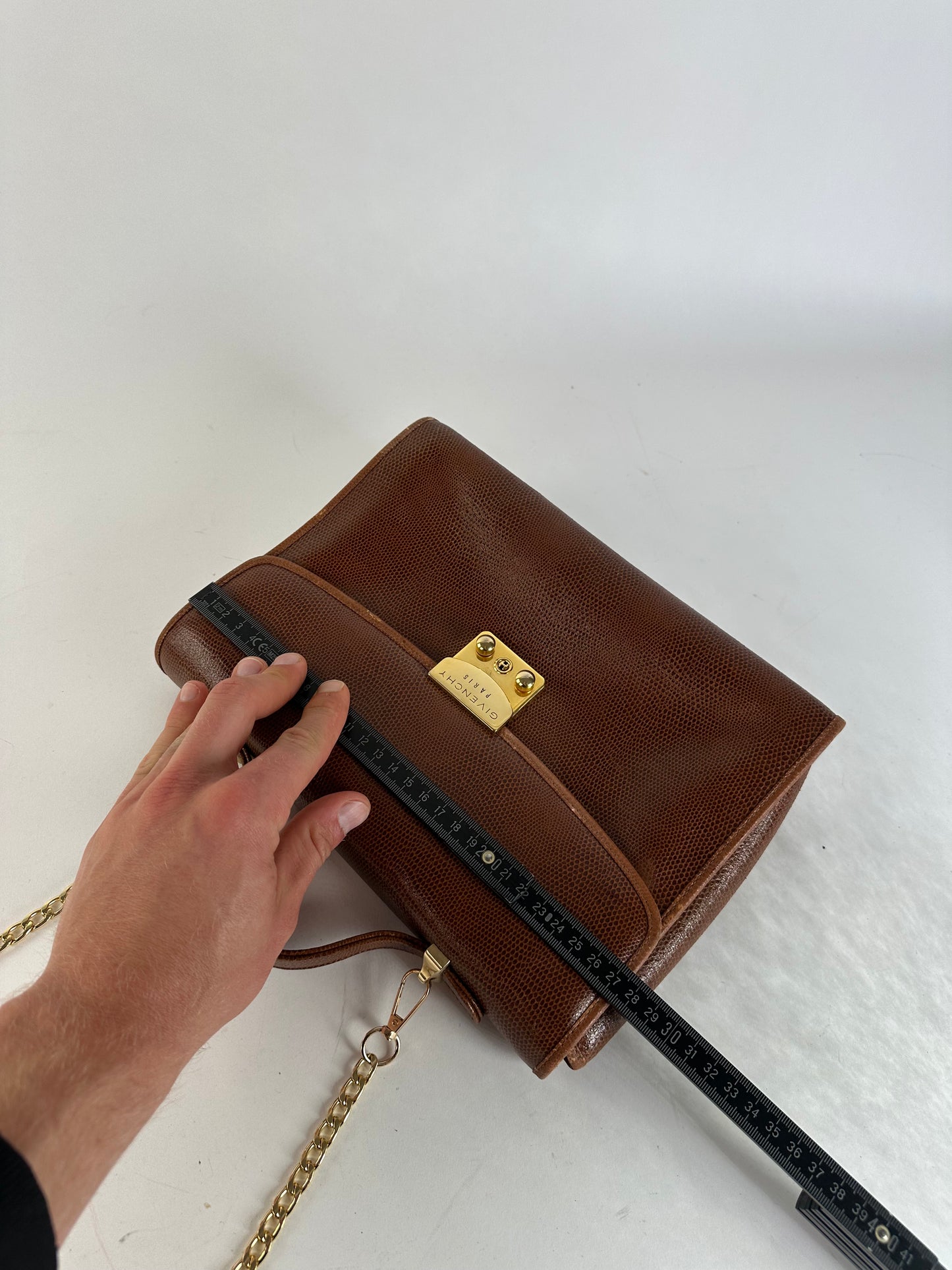 Givenchy Paris Vintage Top Handle Bag Cognac Lizard-Embossed Leather