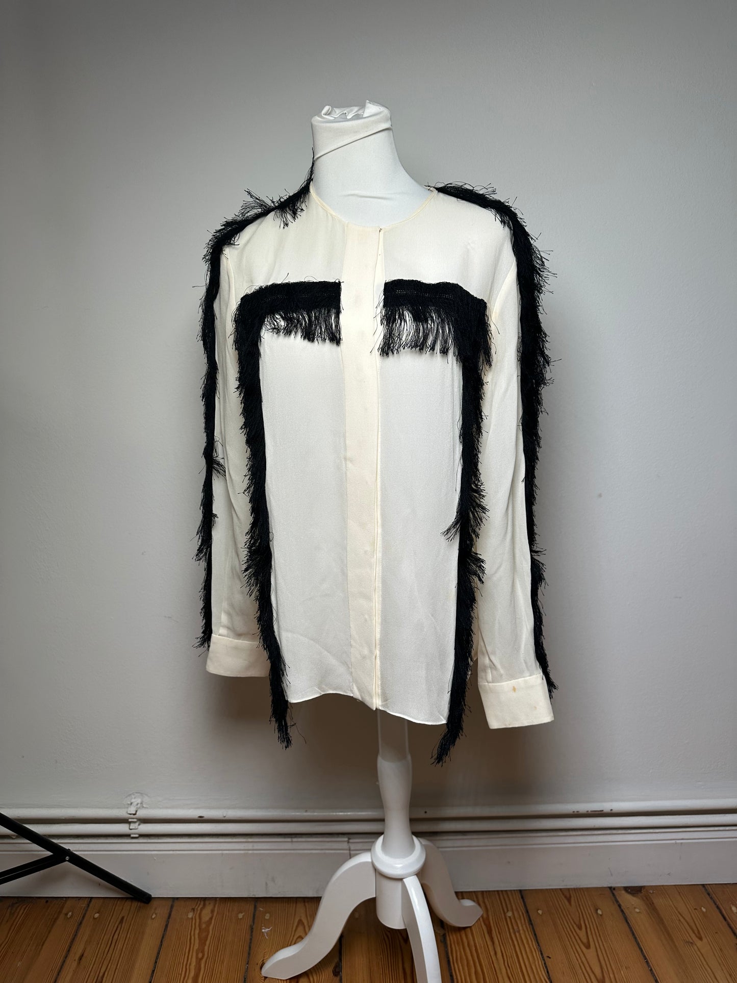 Vintage Chloe Silk Feather Shirt M White Black