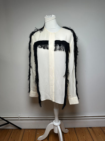 Vintage Chloe Silk Feather Shirt M White Black