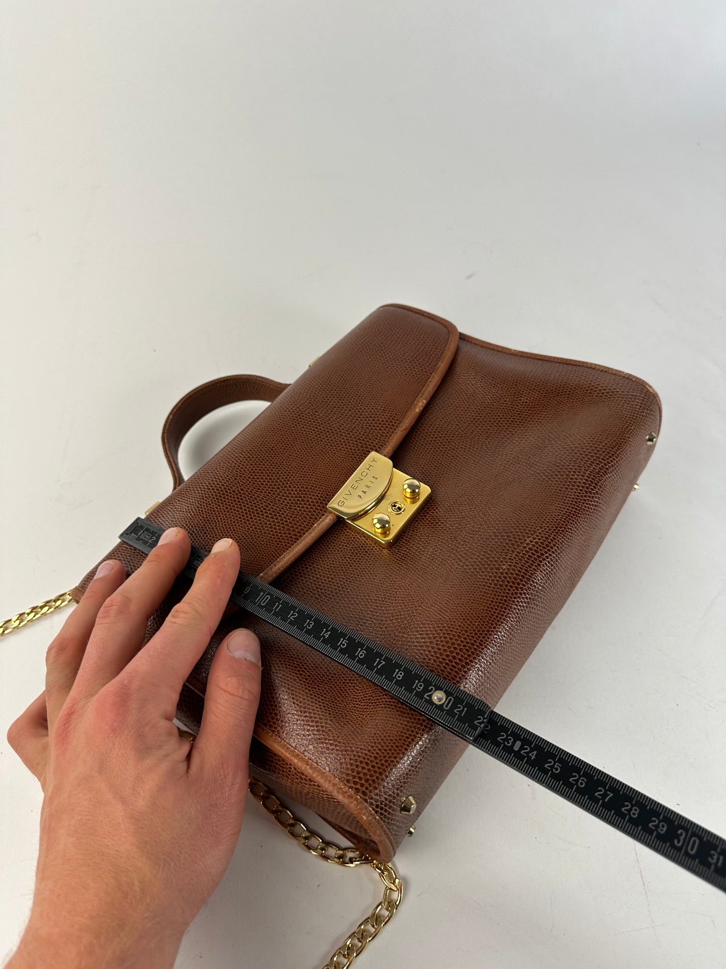 Givenchy Paris Vintage Top Handle Bag Cognac Lizard-Embossed Leather