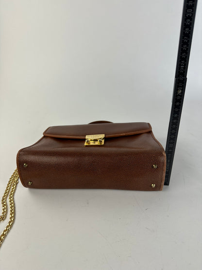 Givenchy Paris Vintage Top Handle Bag Cognac Lizard-Embossed Leather