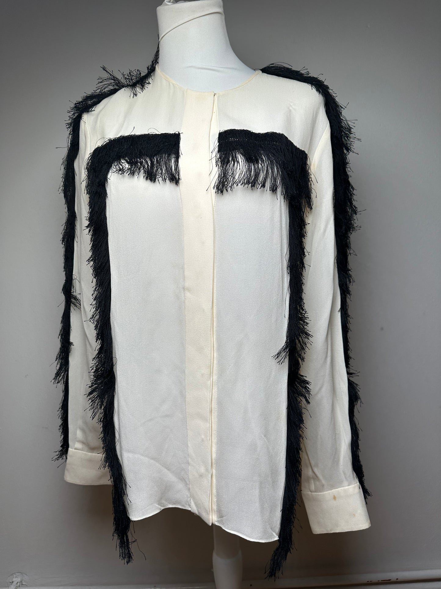 Vintage Chloe Silk Feather Shirt M White Black