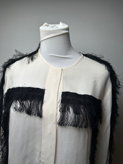 Vintage Chloe Silk Feather Shirt M White Black