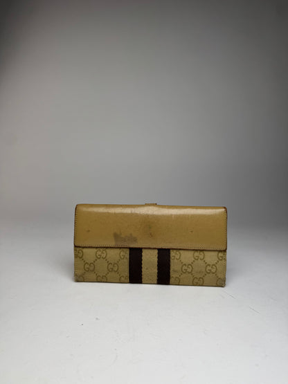 Vintage Gucci Jackie Monogram Wallet Brown Gold