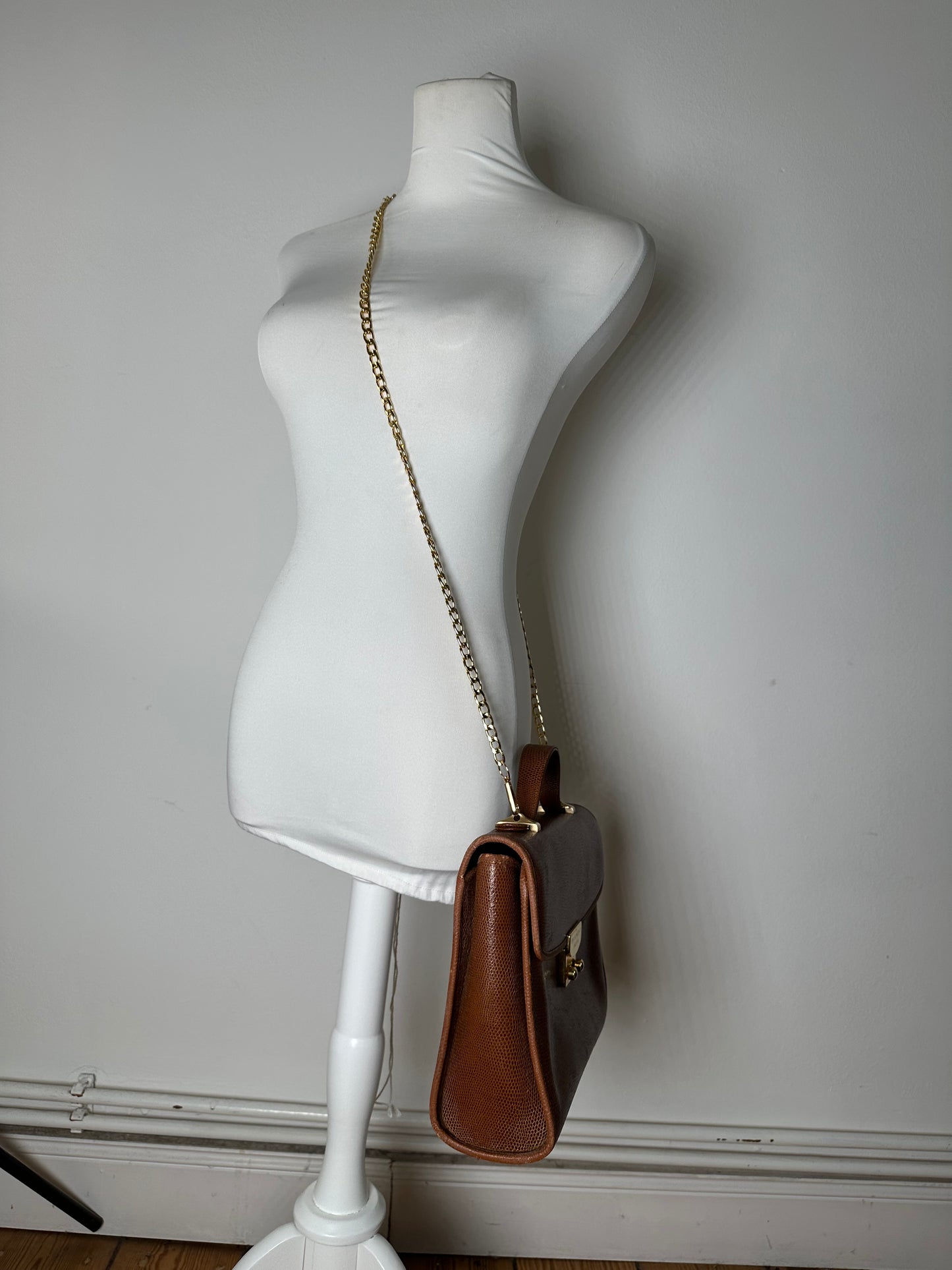 Givenchy Paris Vintage Top Handle Bag Cognac Lizard-Embossed Leather