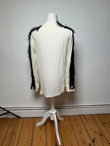 Vintage Chloe Silk Feather Shirt M White Black