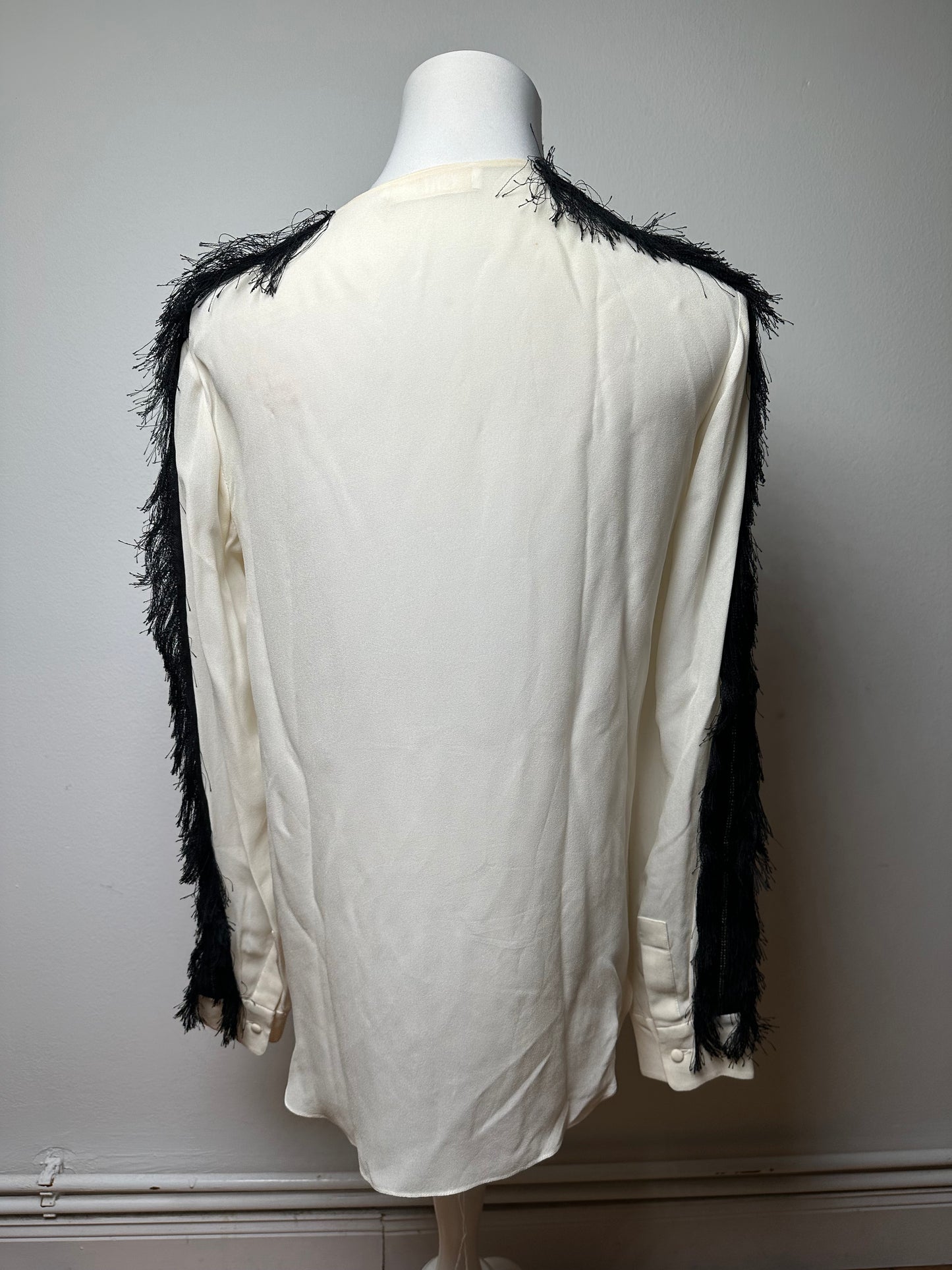 Vintage Chloe Silk Feather Shirt M White Black
