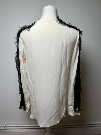 Vintage Chloe Silk Feather Shirt M White Black