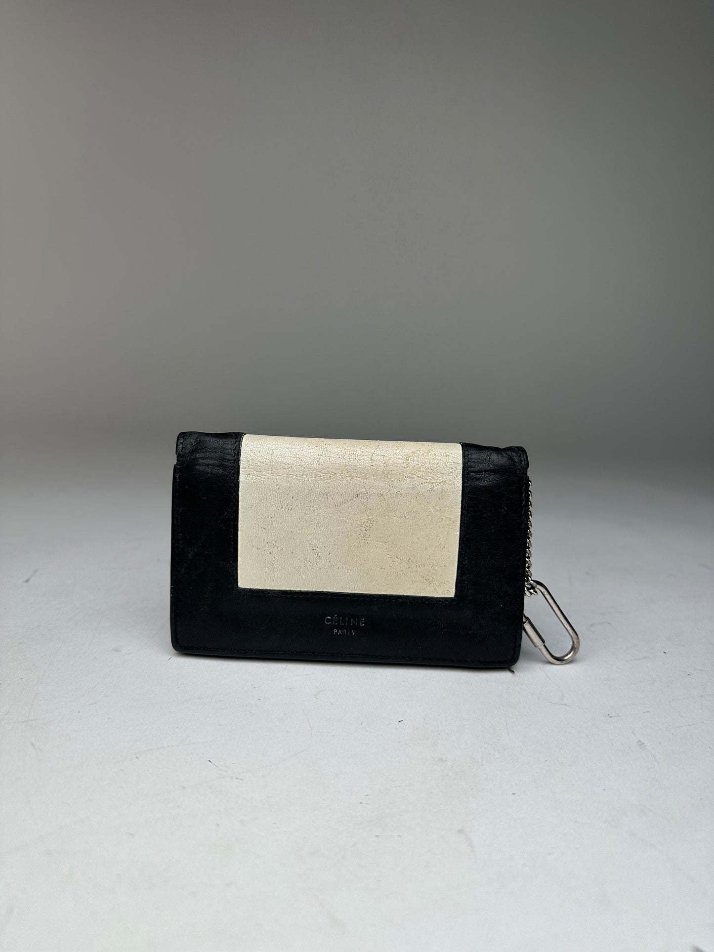 Vintage Celine Paris Leather Keychain Wallet Black White