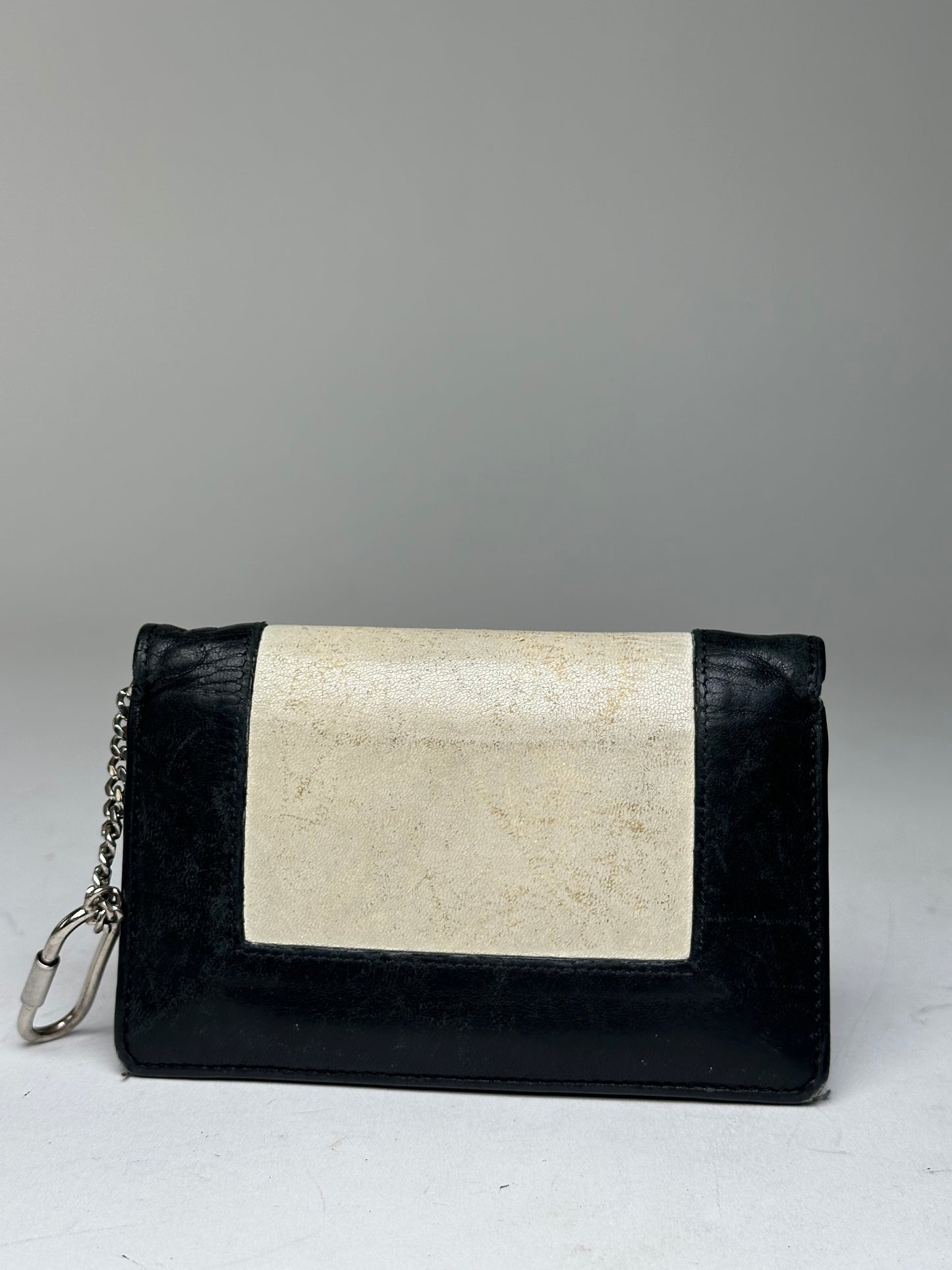 Vintage Celine Paris Leather Keychain Wallet Black White