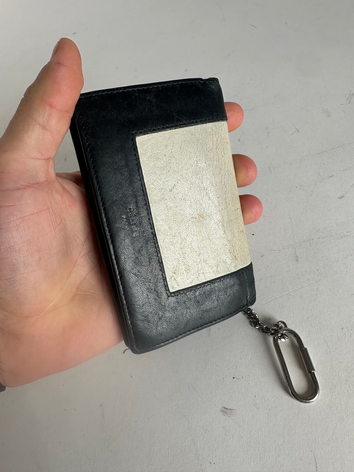 Vintage Celine Paris Leather Keychain Wallet Black White