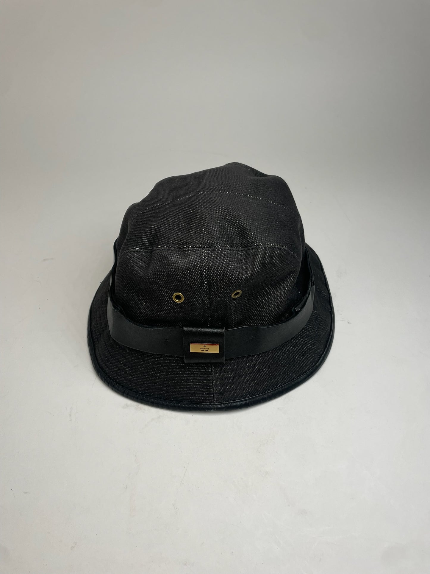 Vintage Gucci Polyester & Leather Bucket Hat Black
