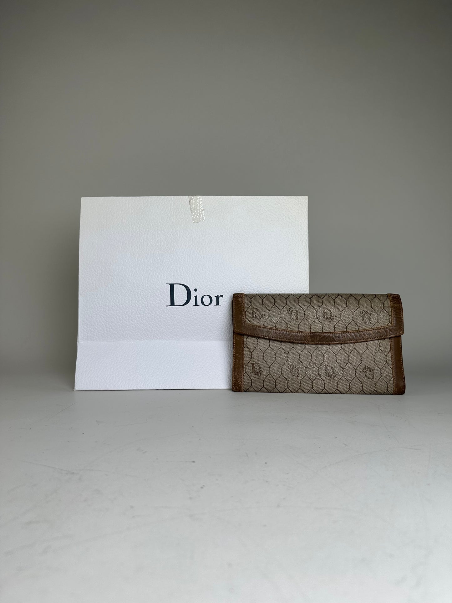 Vintage Dior Oblique Canvas Wallet Beige Brown Gold