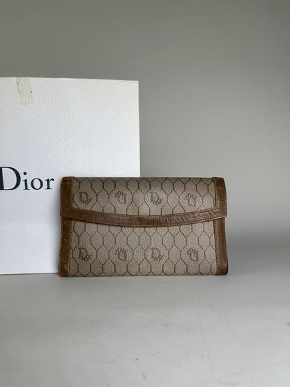 Vintage Dior Oblique Canvas Wallet Beige Brown Gold
