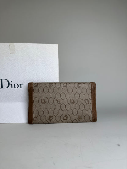 Vintage Dior Oblique Canvas Wallet Beige Brown Gold