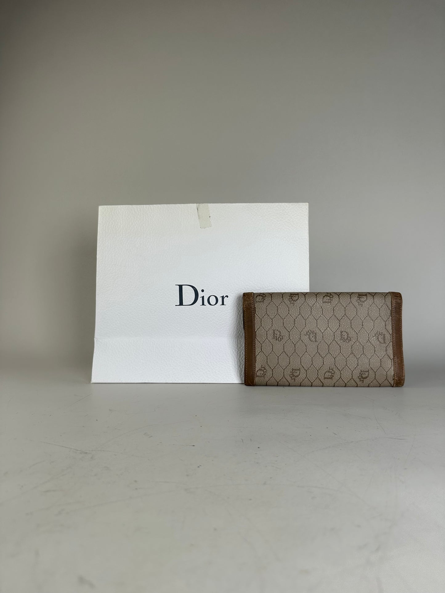 Vintage Dior Oblique Canvas Wallet Beige Brown Gold