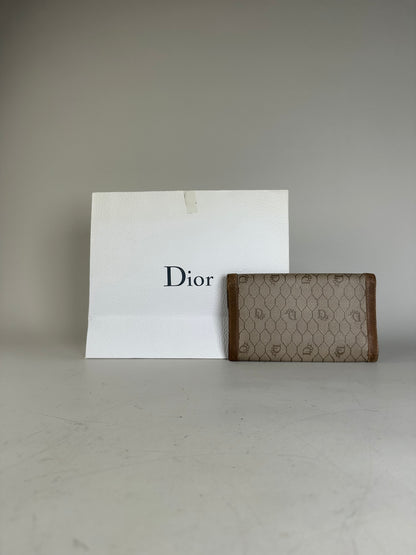 Vintage Dior Oblique Canvas Wallet Beige Brown Gold
