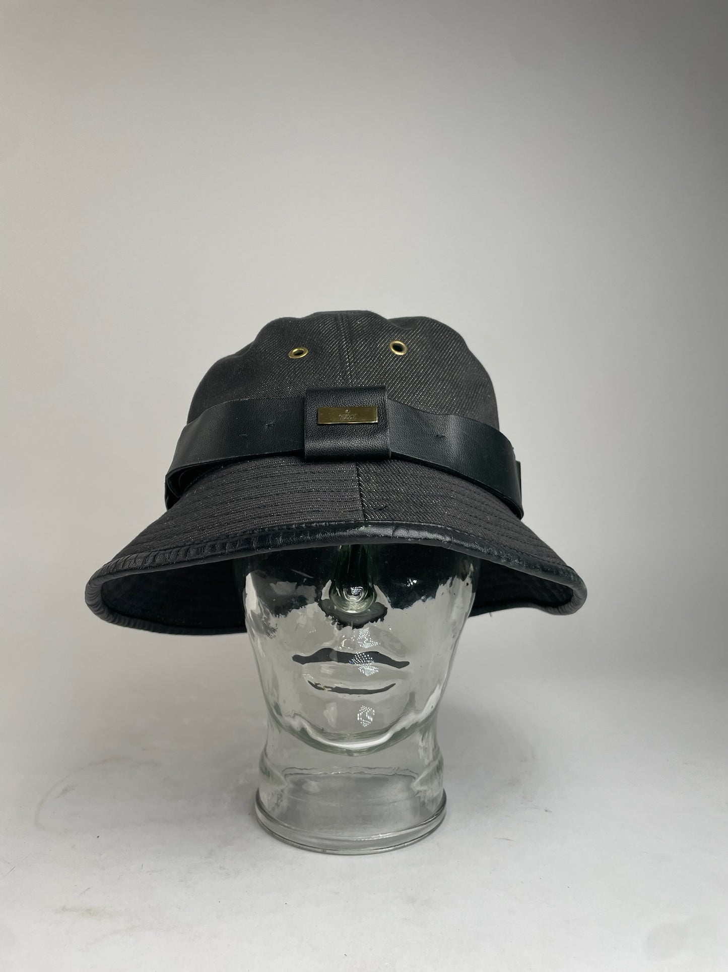 Vintage Gucci Polyester & Leather Bucket Hat Black
