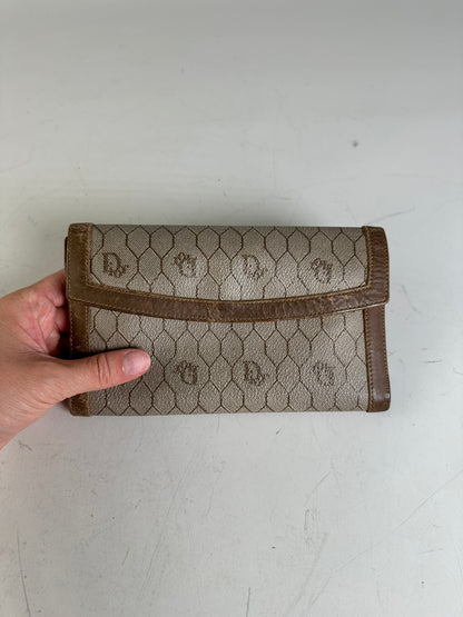 Vintage Dior Oblique Canvas Wallet Beige Brown Gold