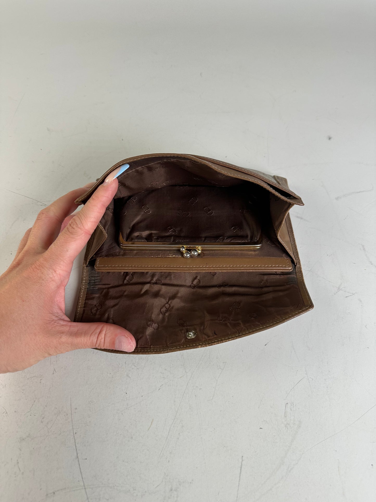 Vintage Dior Oblique Canvas Wallet Beige Brown Gold