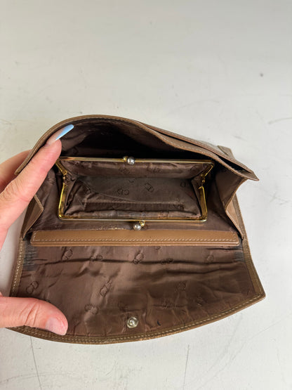 Vintage Dior Oblique Canvas Wallet Beige Brown Gold