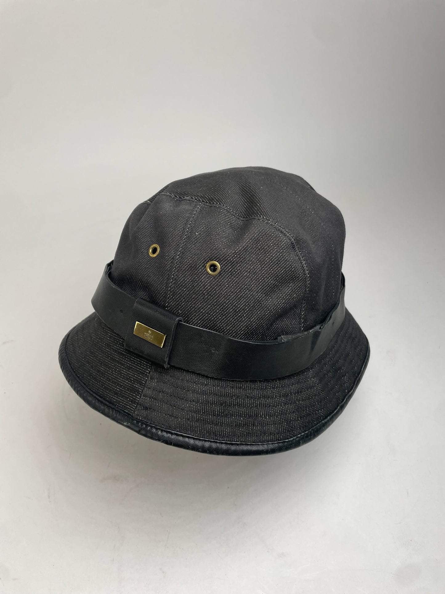 Vintage Gucci Polyester & Leather Bucket Hat Black