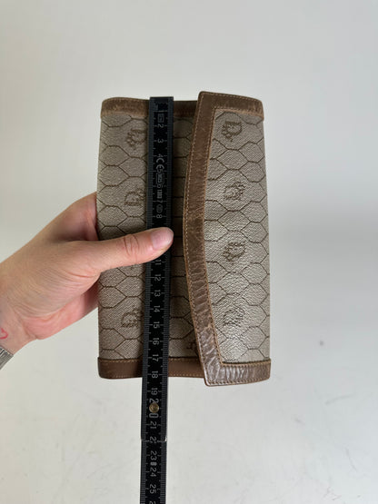 Vintage Dior Oblique Canvas Wallet Beige Brown Gold