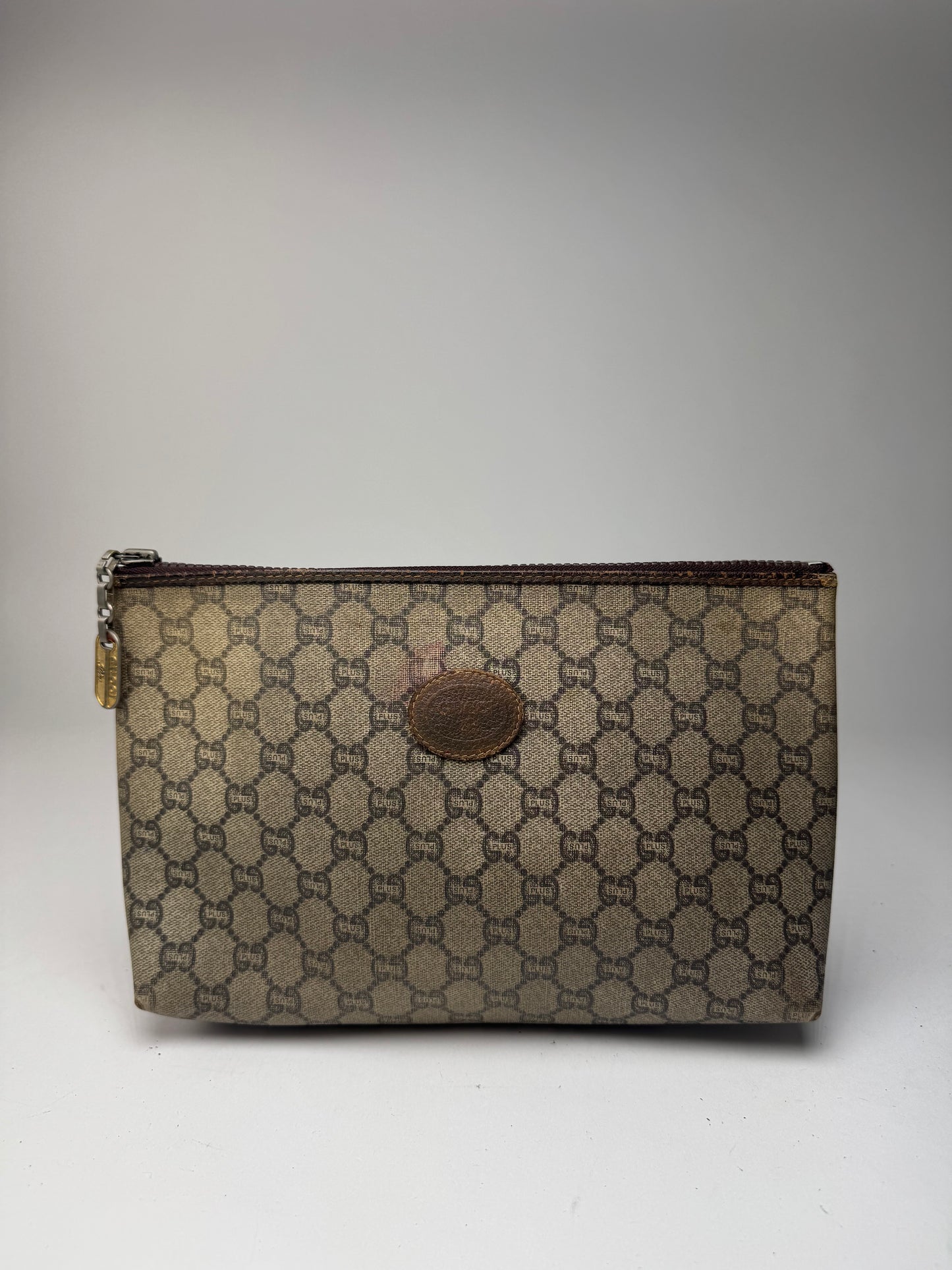 Pochette vintage Gucci Plus en cuir marron gris