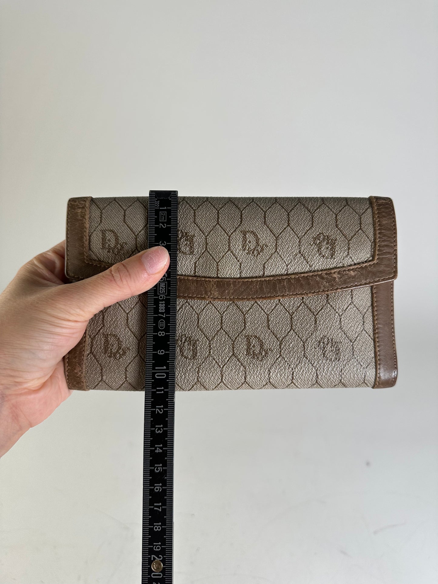 Vintage Dior Oblique Canvas Wallet Beige Brown Gold