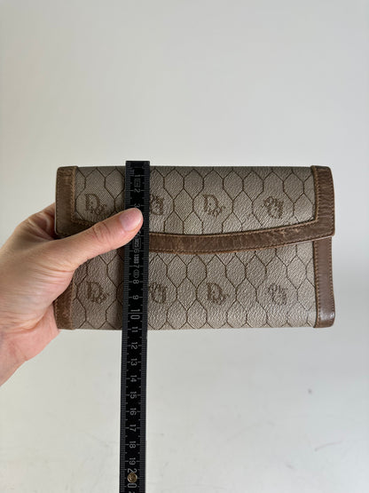 Vintage Dior Oblique Canvas Wallet Beige Brown Gold
