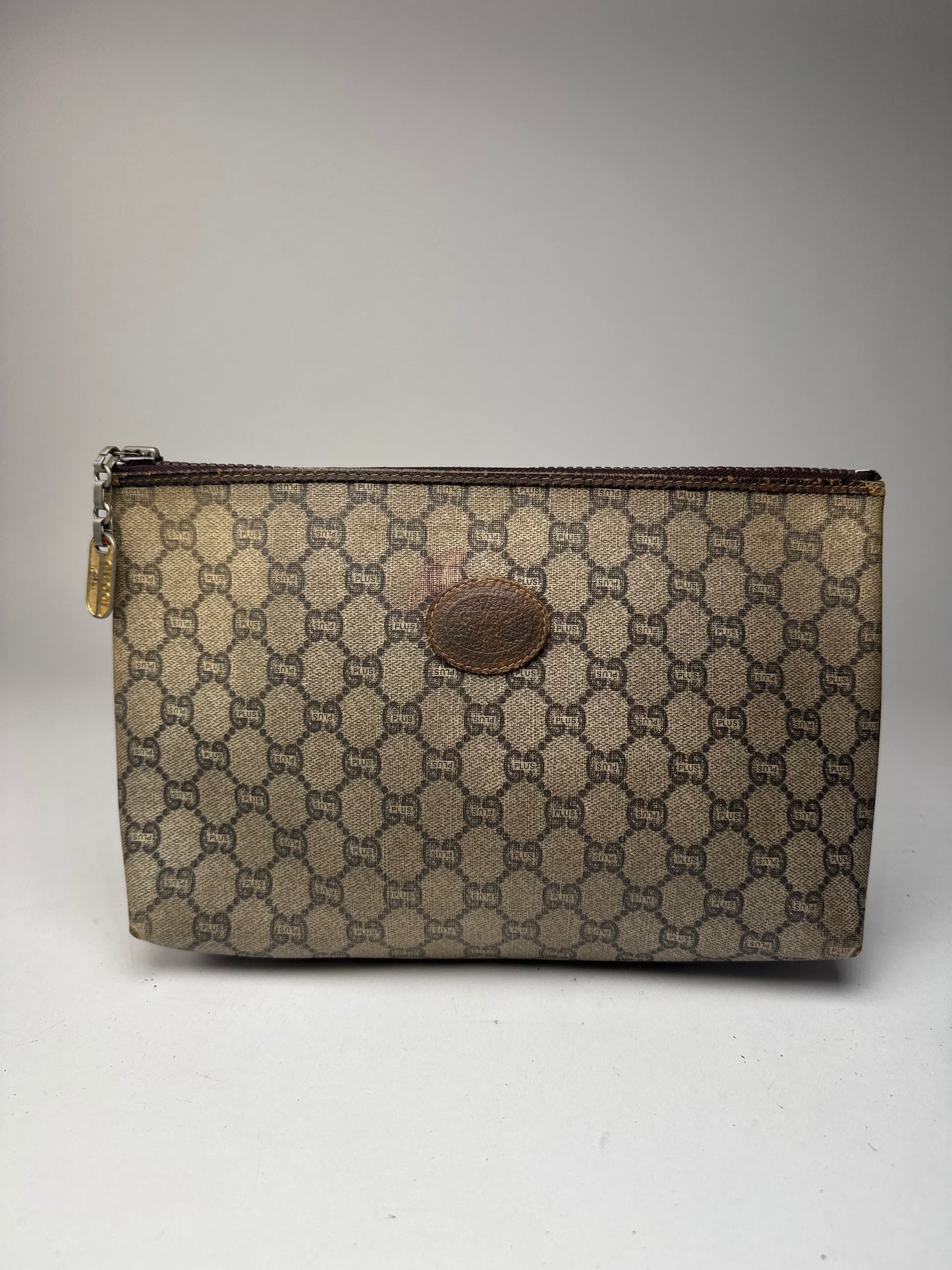 Pochette vintage Gucci Plus en cuir marron gris