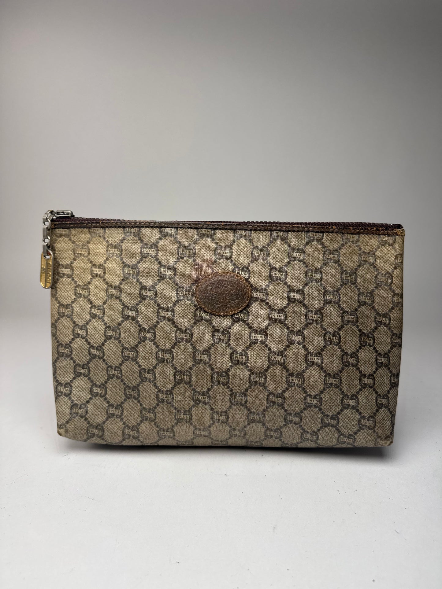 Pochette vintage Gucci Plus en cuir marron gris