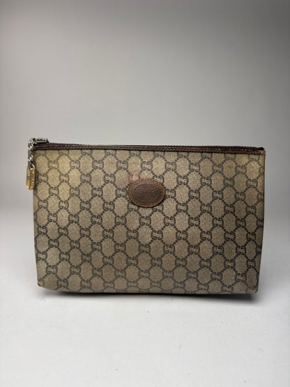 Pochette vintage Gucci Plus en cuir marron gris