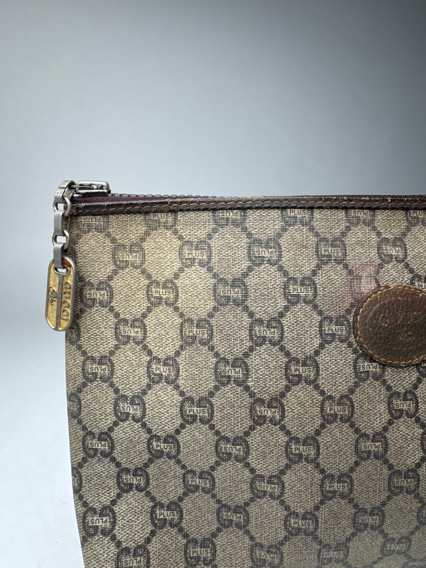 Pochette vintage Gucci Plus en cuir marron gris