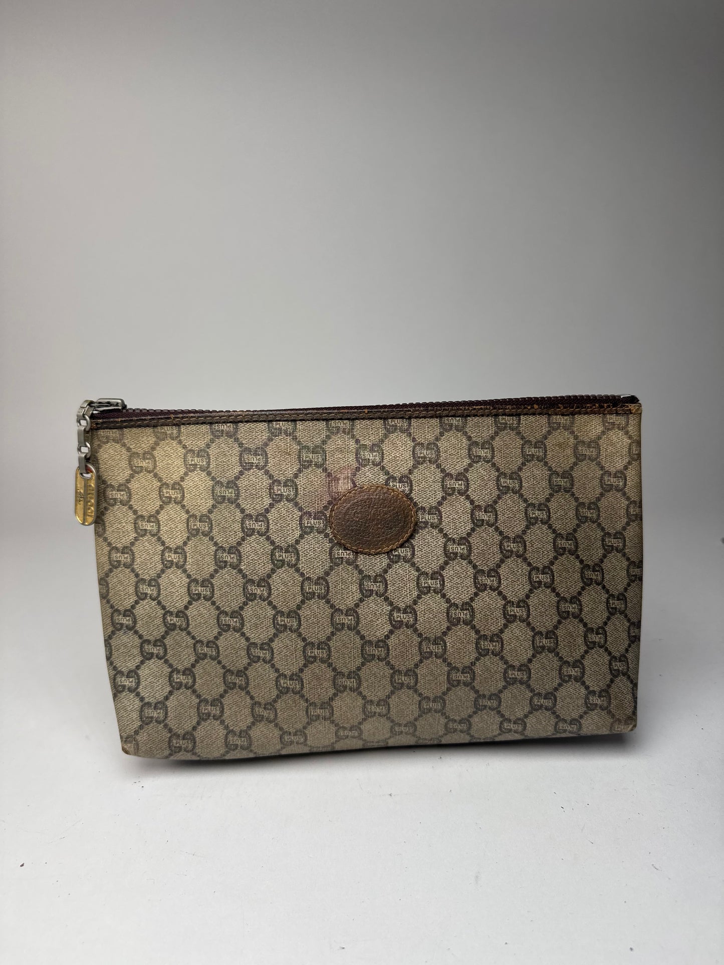 Pochette vintage Gucci Plus en cuir marron gris