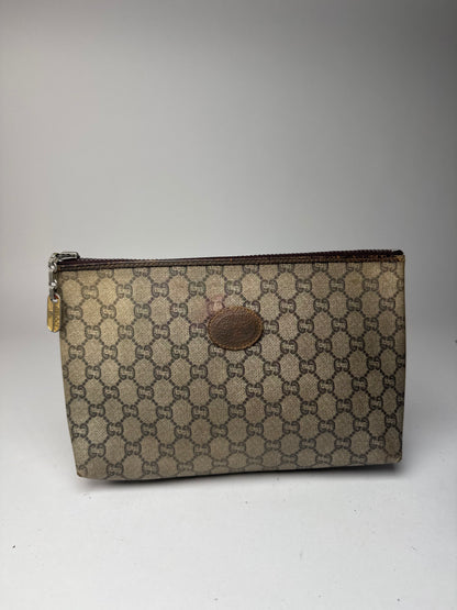 Pochette vintage Gucci Plus en cuir marron gris
