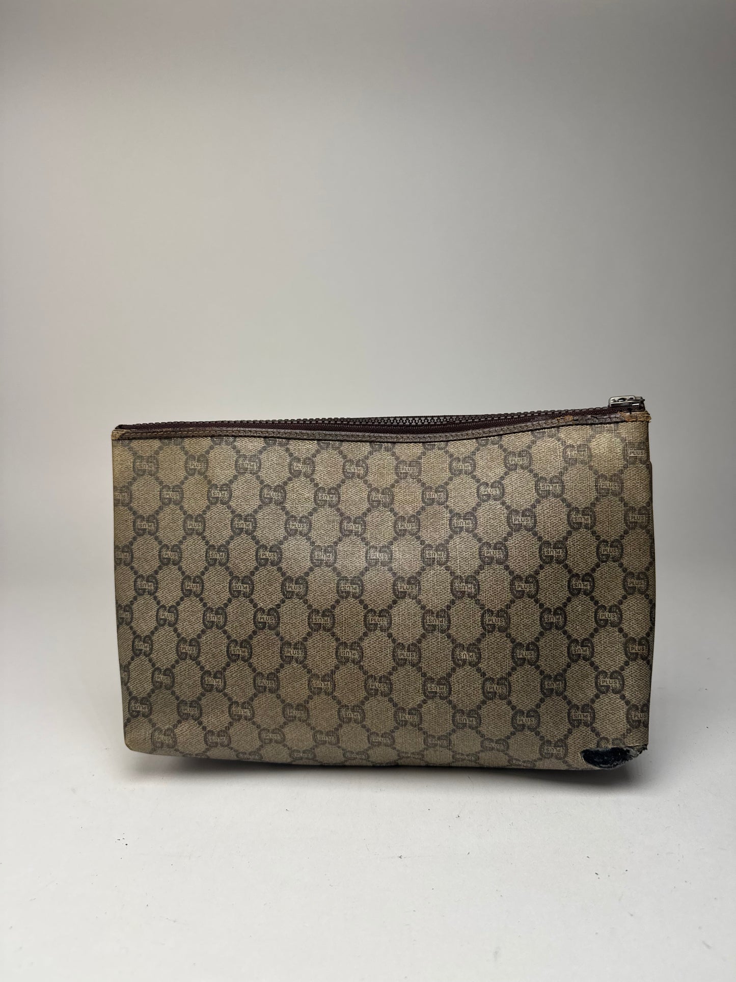 Pochette vintage Gucci Plus en cuir marron gris