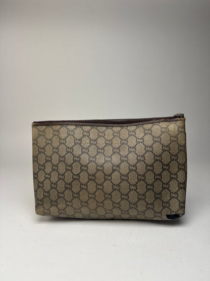 Pochette vintage Gucci Plus en cuir marron gris