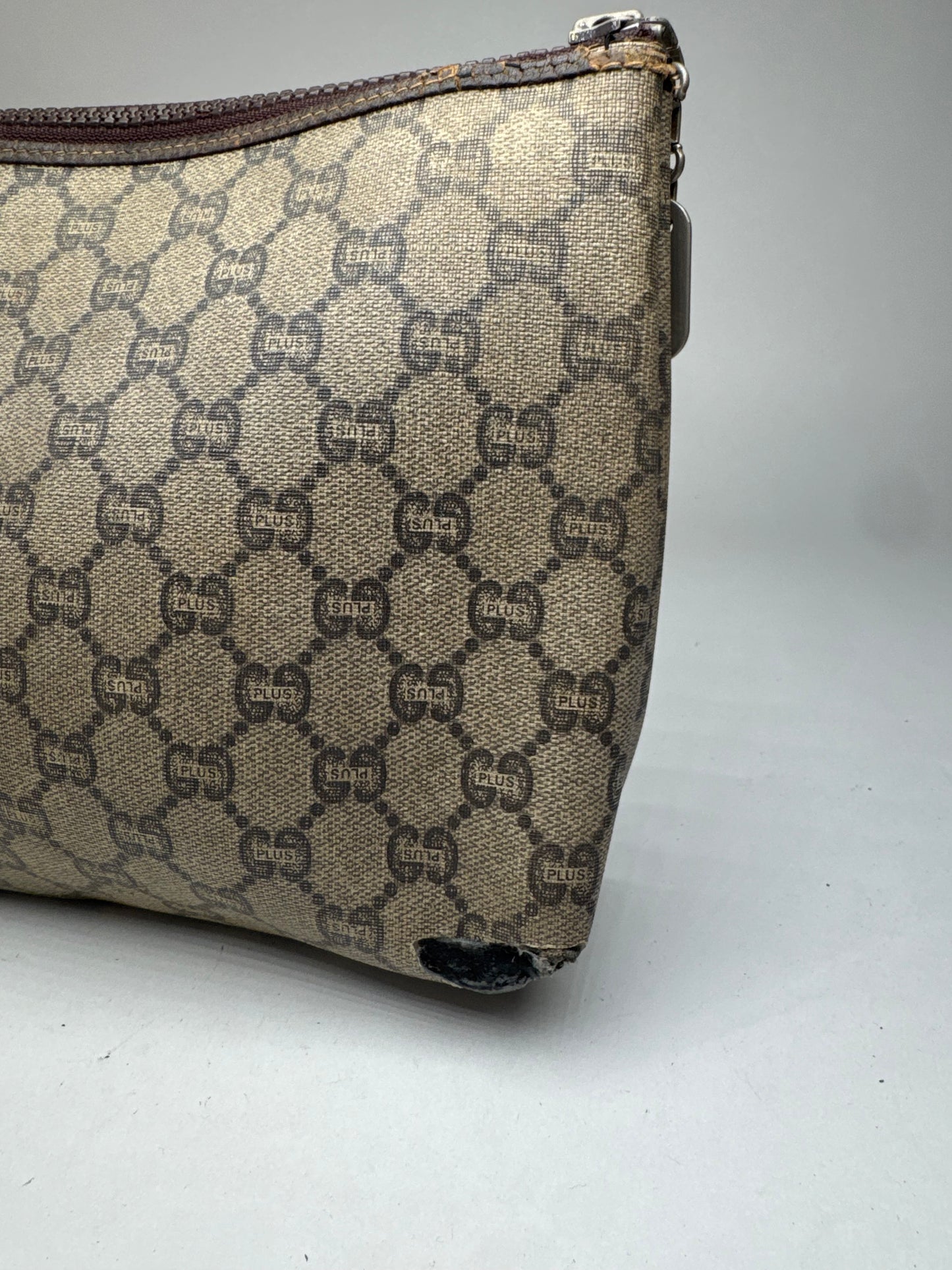 Pochette vintage Gucci Plus en cuir marron gris